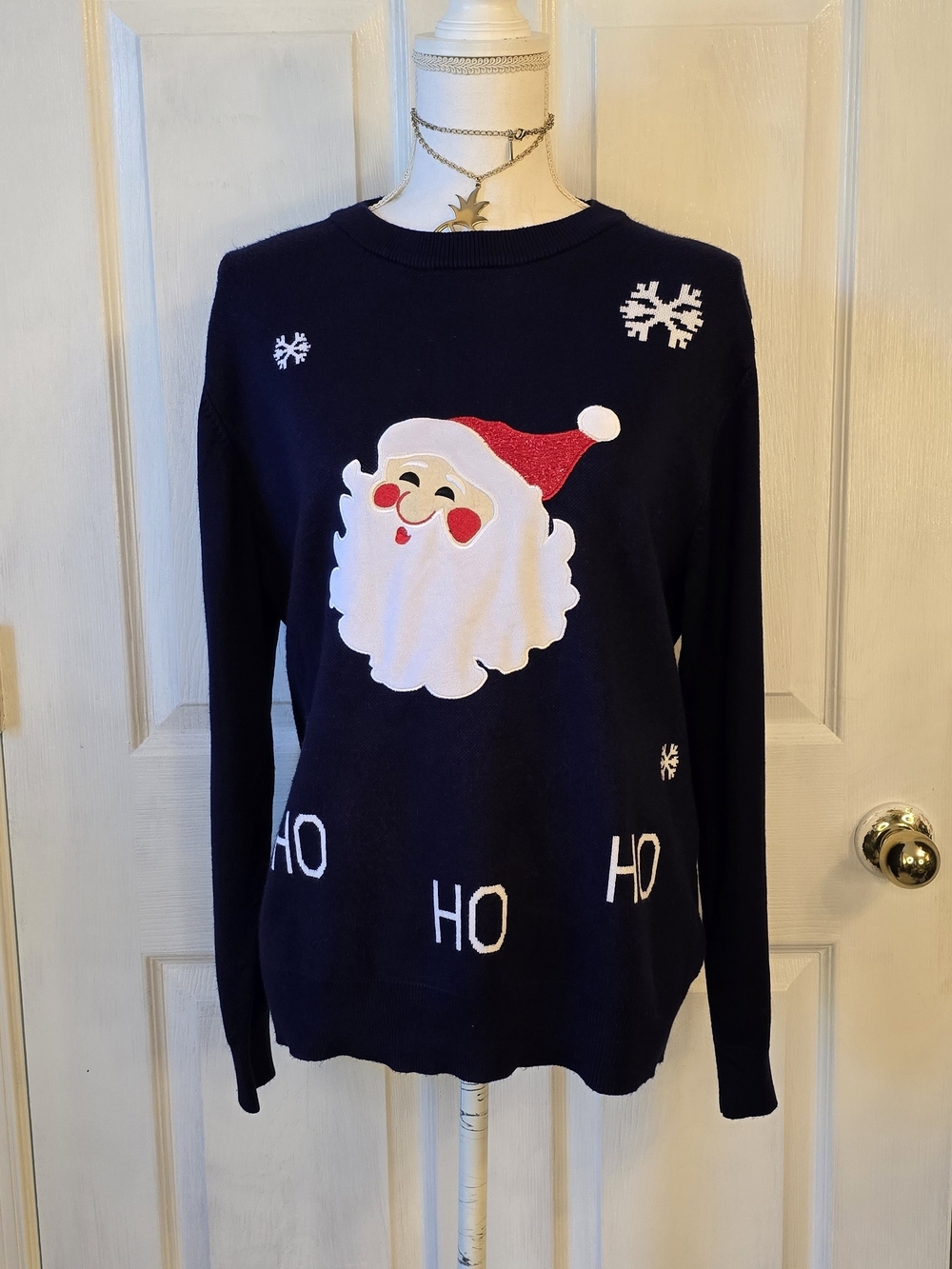PatPat Large Navy Holiday Santa Sweater Ugly Christmas Sweater Vintage